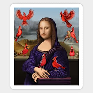 Red Cardinal bird and Mona lisa Magnet